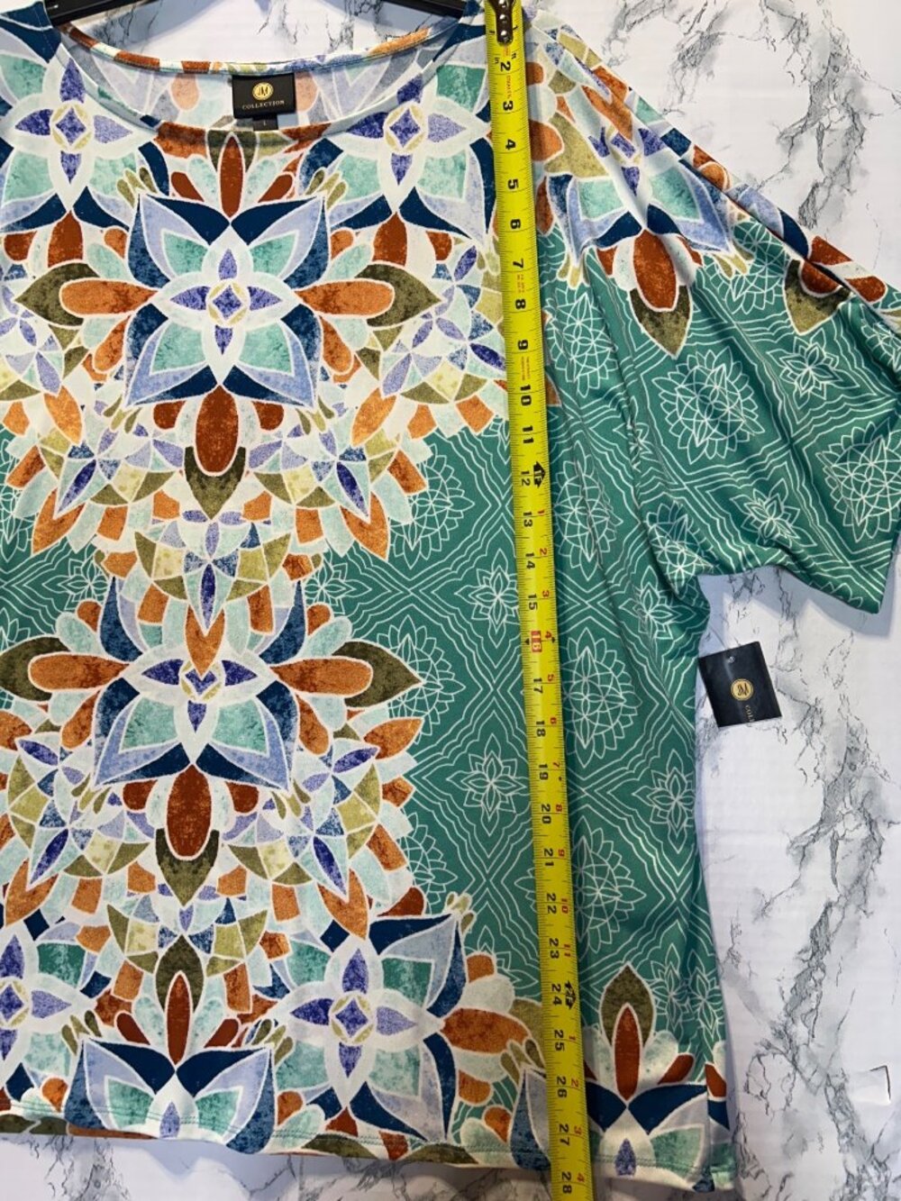 JM Collection Womens Size Large Mandala Print Top Short Sleeve Relaxed Fit - Picture 3 of 10
